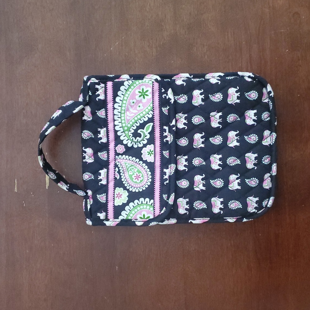 Vera Bradley Let's Do Lunch Black & Pink Elephant Paisley Top Handle Lunch Bag